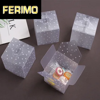 

10pcs White Polka Dots PVC Gift Box Square Frosted Plastic Box Chocolate Candy Boxes Wedding Gift Box Packaging Party Decoration