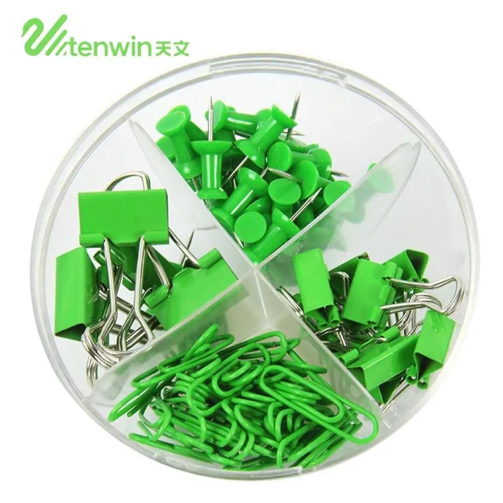 Green TENWIN 1023, новинка, для офиса, многофункциональный, для школы, дома, нажимные булавки, набор зажимов, комбинированный набор, скрепки, канцелярские принадлежности - Color: Green