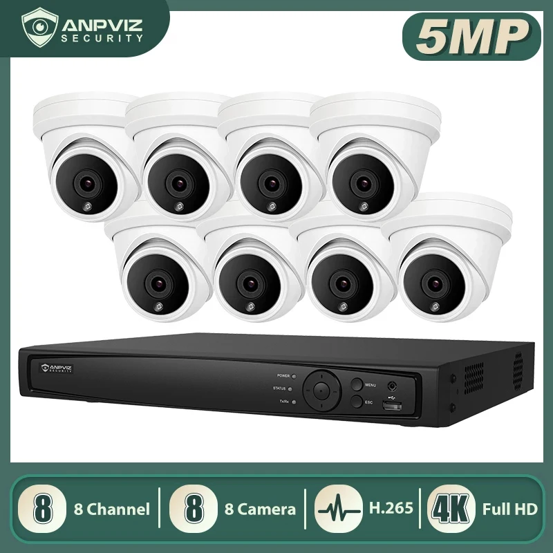 Anpviz 8CH 4K NVR 5MP POE IP Cameras Home/Outdoor Security Systems Kits