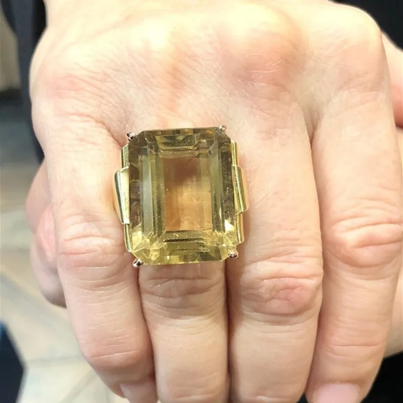 FDLK Retro de las mujeres de la joyería Vintage corte de la princesa diamante amarillo de imitación de regalo anillos de boda Banda, tamaño 5-12