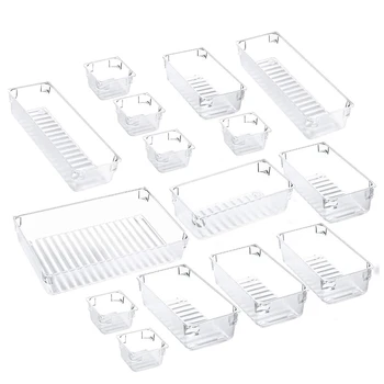 

15 Pack Desk Drawer Organizer Trays, 4 Size Drawer Dividers Makeup Organiser Set Plastic Storage Boxes for Office