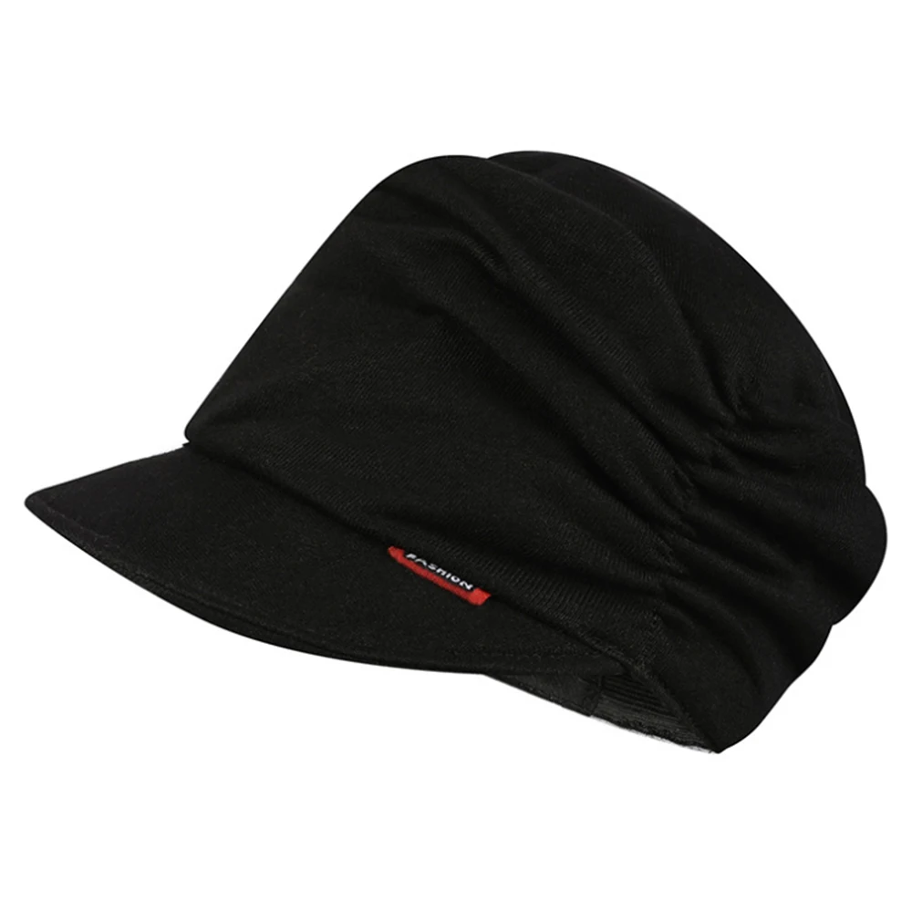 Black Cabbie Cap Hat Women Girl Drape Layers Beanie Hat Brim Visor Cap Newsboy Cap Warm Elastic Cap - Цвет: Black