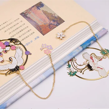 

Colorful Crane Metal Art Classical Chinese Style Bookmark Creative Gift Fan Pendant Book Marks Student Gifts