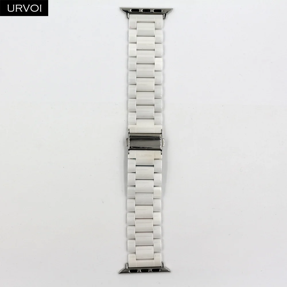 URVOI полностью керамический ремешок для Apple Watch ремешок для iWatch серии 5 4 3 2 1 блестящие наручные часы Современный дизайн пряжка качество 38 40 42 44 мм - Цвет ремешка: Black