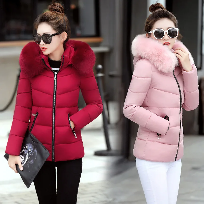 

Winter Jacket Women Parkas Coat Fashion Female Down Jacket With a Hood Large Faux Fur Collar Coat 2019 Autumn high quality