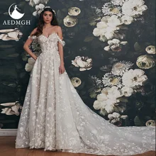 

Aedmgh Glamorous A-Line Wedding Dresses 2022 Strapless Off The Shoulder Bride Dress Lace Appliques Backless Robe De Mariee