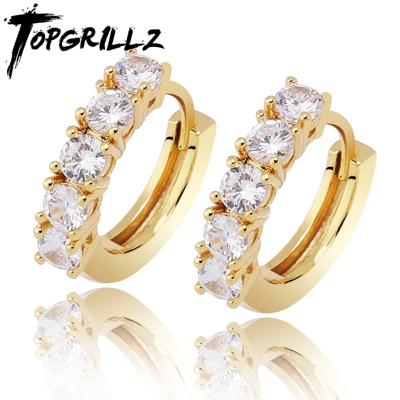 

TOPGRILLZ Micro Pave CZ Round Stud Earring Luxury Gold Silver Color Iced Out Earrings Hip Hop Rock Jewelry For Men Women