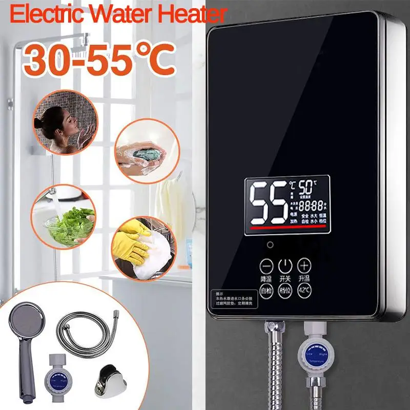 

Electric Hot Water 6000W 220V Tankless Boiler Bathroom Shower Set Thermostat Safe Intelligent Automatically Black