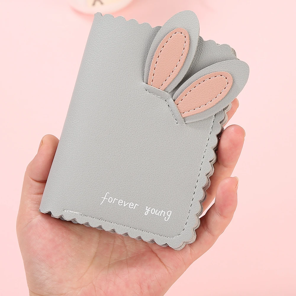 Новинка, женские кошельки Kawaii, милый кролик, держатель для карт, маленький кошелек, женский короткий дизайнерский кошелек, женский кошелек, держатель для денег - Цвет: Gray