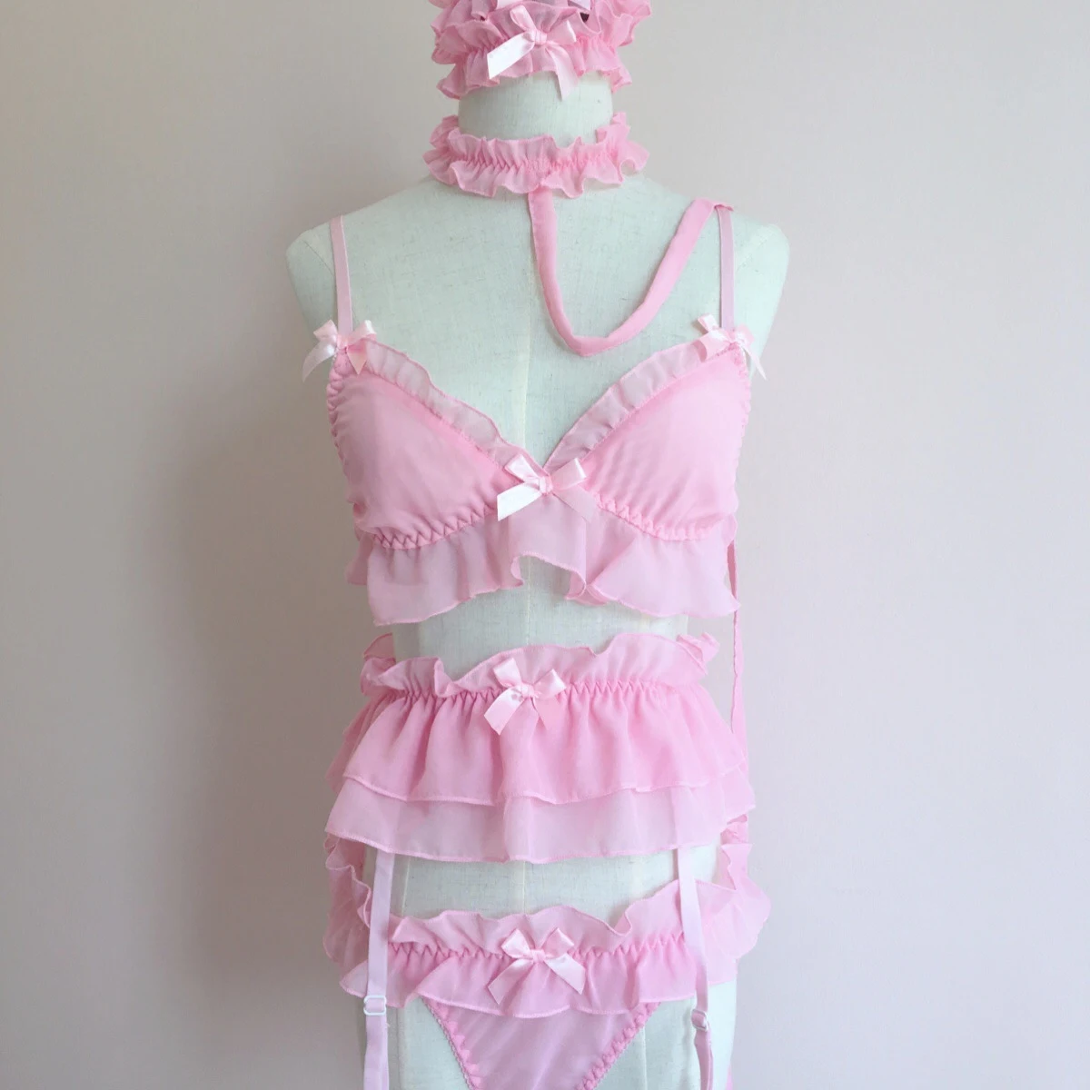Японский Лолита милые оборки кружева Kawaii Babydoll сексуальное нижнее белье набор мягкая девушка черные пижамы костюмы для косплея