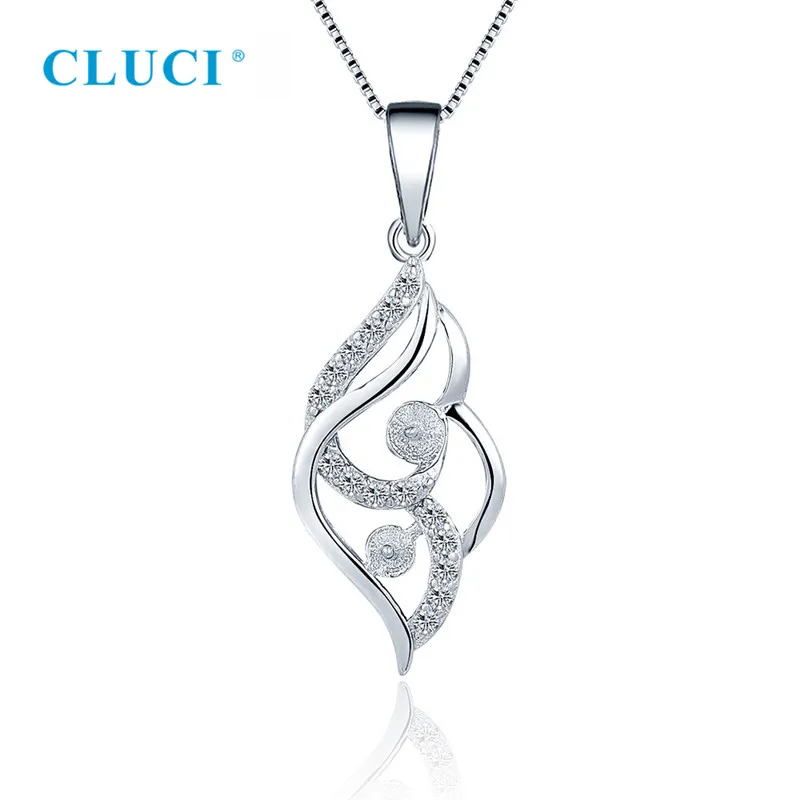 

CLUCI Women Leave Pearl Pendant Setting CZ 925 Sterling Silver Charm Fit 4-5mm Bread Shape DIY Necklace Jewelry Making SP435SB