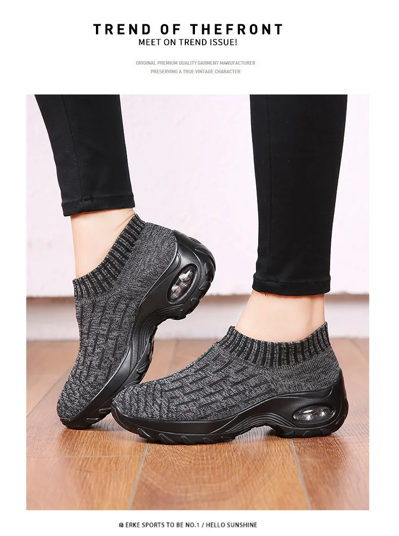 Женские кроссовки из сетчатого материала на воздушной подушке; Лоферы без шнуровки; трикотажные эластичные носки; повседневная женская обувь; дышащая удобная обувь