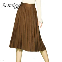 SETWIGG зимние теплые кашемировые вязаные длинные плиссированные юбки с эластичным поясом верблюжья гармошка трапециевидные трикотажные юбки ниже колена SG2888