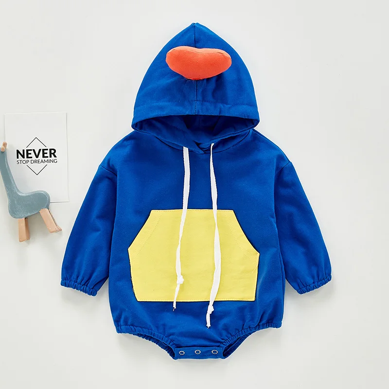 

Baby Romper 2020 Autumn Fashion Boy Hooded Long-sleeved Stitching Jumpsuit Cute Clothes Child Girl Coat 0-24M
