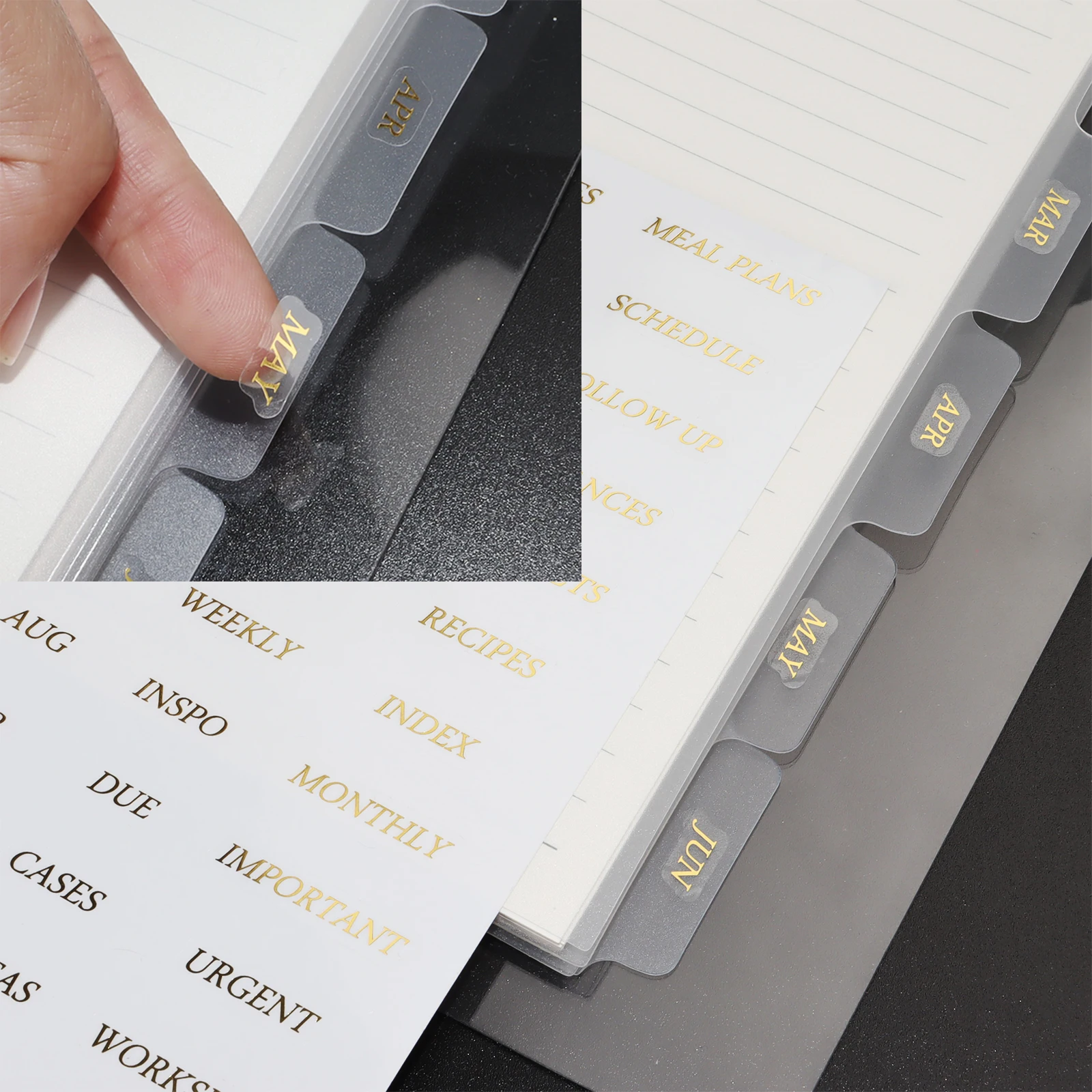 Frosted Pp Monthly A5 Tab Dividers Plastic 6 Ring Punch Hole Planner White Clear A5 Binder Dividers With Stickers