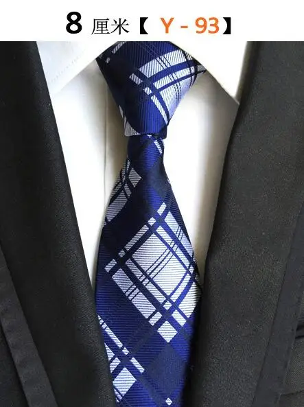 YISHLINE мужской галстук Шелковый Полосатый коричневый галстук 8 см клетчатый синий галстук модные желтые цветочные галстуки Свадебный галстук для мужчин деловой костюм - Цвет: 93