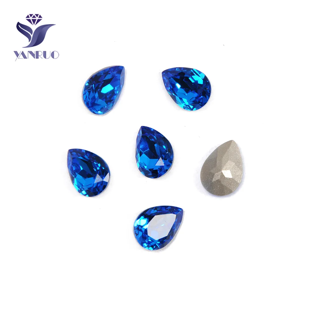 Capri Blue Yanruo, 4320, свисающие стеклянные стразы для рукоделия, камни, точка назад, алмазные каплевидные камни, кристаллы для одежды - Цвет: Capri Blue