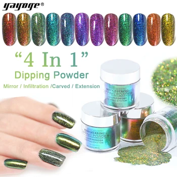 

UK YAYOGE 4 In 1 Dipping Powder Nails Acrylic Carving Gradient Chameleon Powder Extension Polymer Nail Powder Glitter Nails