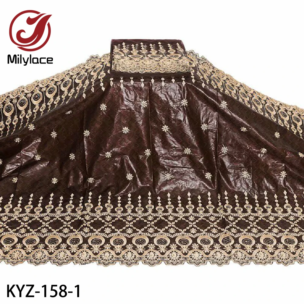 New Arrival African Bazin Fabric Beads Guinea Brocade with Mesh Tulle Lace 5+2 Yards/lot for Wedding KYZ-158 | Дом и сад