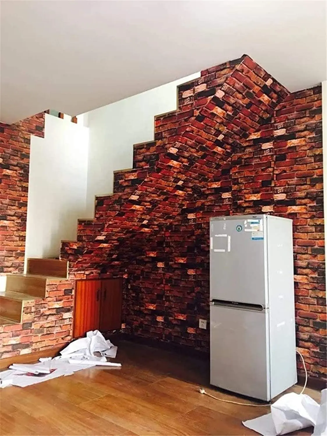Papel tapiz de ladrillo autoadhesivo, papel tapiz de color marrón y rojo  oxidado para chimenea, telón de fondo para decoración de pared, adhesivo  para puerta y encimera - AliExpress, image size:1123x1500