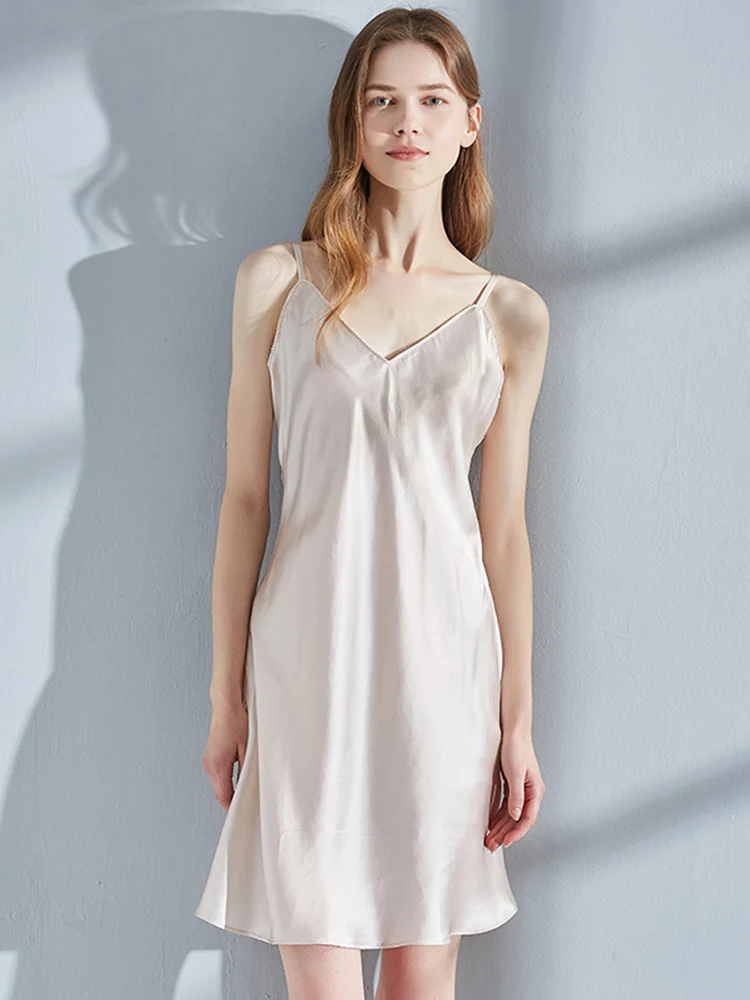 100% Real Silk Sleepshirts Women Sleeveless Nightgown 16MM Silk Robe Sleepwear Bedgown Ladies Pure Silk Leisure Wear Nightdress