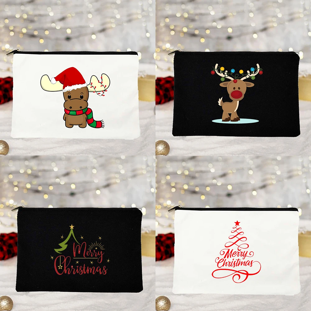 

Merry Christmas Women Cosmetic Cases Bags Cartoon Cute Animal Deer Zipper Makeup Pouch Fashion Lipstick Storage Travel Bag Gift