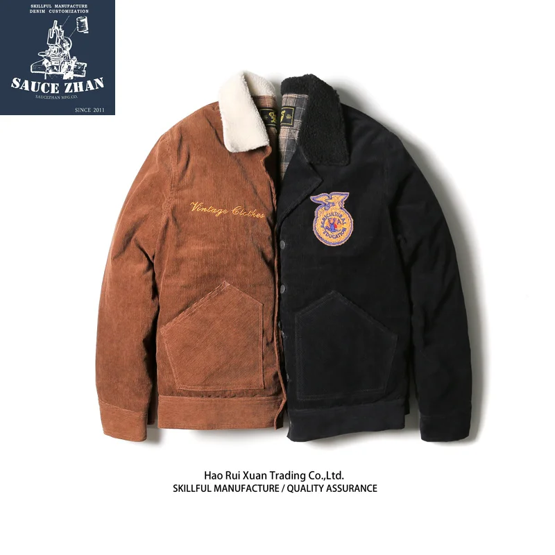 

Thick Cotton Suit with Sauce Ffa Jacket Corduroy Jacket Embroidered Lamb Hair Vintage Jacket Winter Coat Men Mens Winter Coats