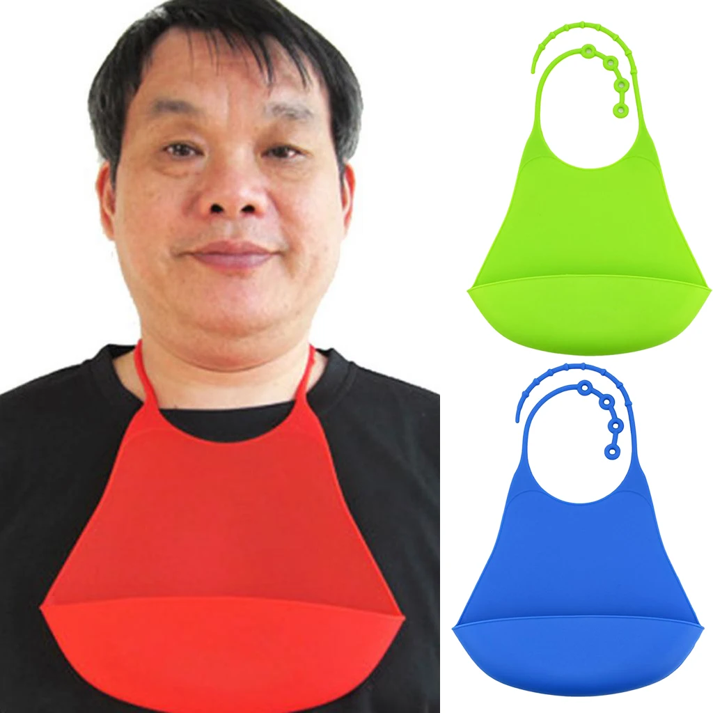 2x Silicone Adult Bib Reusable Clothing Eating Mealtime Protector Green+Blue