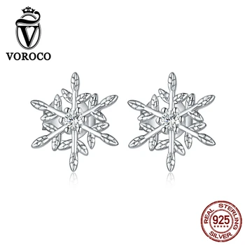 

VOROCO 2020 925 Sterling Silver Romantic Snow Earrings Peace and Love For Praty and Wedding Lady Fashion Jewelry BNE424