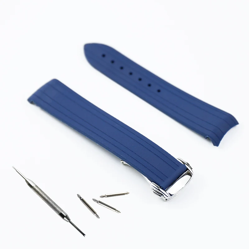 Резиновый ремешок мужские 20 мм аксессуары для часов Omega гиппокамп 300 спортивный водонепроницаемый силиконовый ремешок женские часы - Цвет ремешка: Blue silver buckle