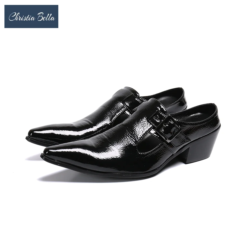 

Italian Elegant Formal Patent Leather Men Shoes Business Pointed Toe Slip On Mule Shoes Man Cow Leather Banquet Party Shoes