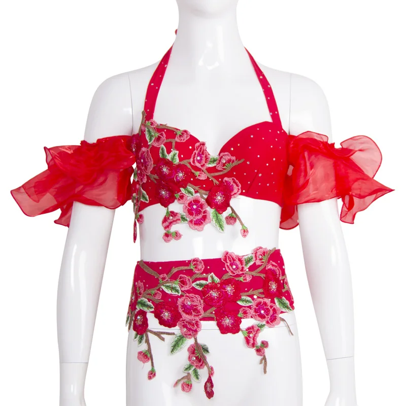 Red-2pcs set Взрослый Леди Для женщин живота Танцы костюмы живота Танцы юбка для выступлений на сцене 2/3 шт. бюстгальтер, пояс, юбка дети живота Одежда для танцев - Цвет: Red-2pcs set