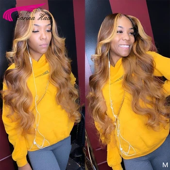 

Ombre Blonde Lace Front Human Hair Wig 180% Brazilian Wavy 13*6 Lace front Wig PrePlucked Honey Blonde Remy 360 Lace Frontal Wig