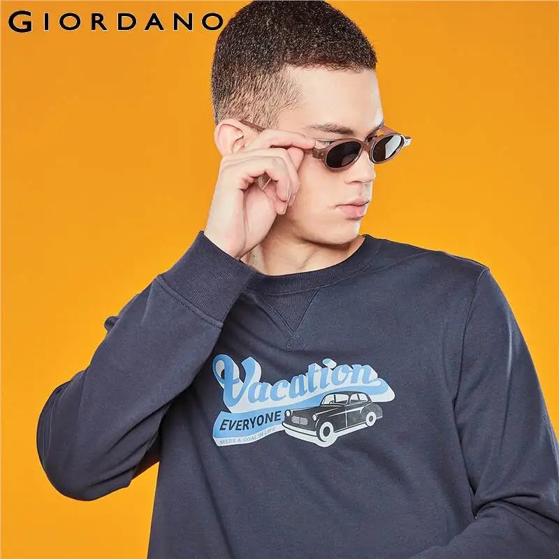 Giordano мужские толстовки с буквенным принтом, круглый вырез, длинный рукав Bluzy, легкая эластичность, мягкие Sudaderas Para Hombre 33099701