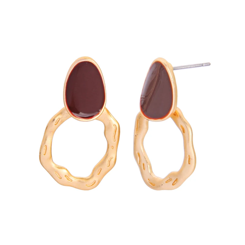 

Fashion Drop Earrings Jewelry Unique Red&Green&Dark Color Enamel Gold Color Irregular Alloy Dangle Earring For Women Girls
