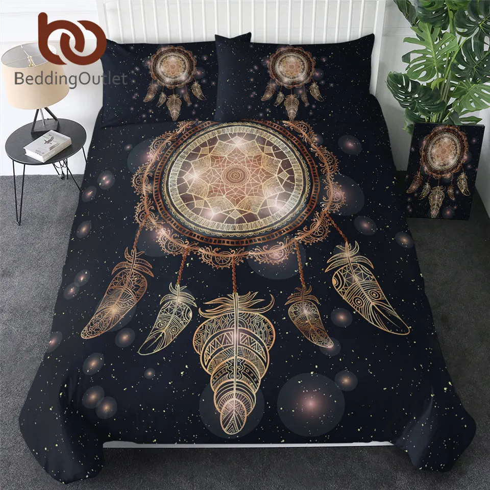 BeddingOutlet Dreamcatcher Bedding Set Twin Full Queen King Galaxy Golden Print Bohemian Bedclothes 3d Duvet Cover 3pcs Luxury