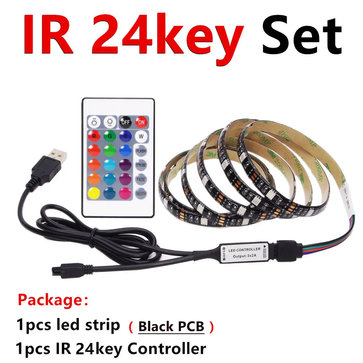 USB RGB Светодиодные ленты Водонепроницаемый 5V 5050 SMD RGB USB Светодиодные ленты светильник с регулируемой яркостью, лента светодиодный светильник 17key 44Key/24key Добавить Wi-Fi - Испускаемый цвет: Black PCB 24key Set