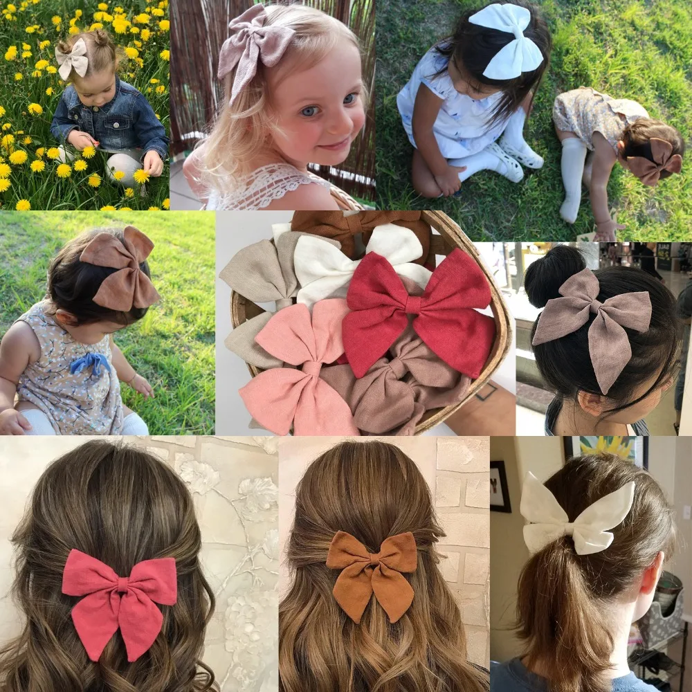 Cotton Linen Fabric Hair Bows Boutique Hair Clips Sailor Bow Barrettes Hairgrips Baby Girls Women Hair Accessories Headwear head accessories female