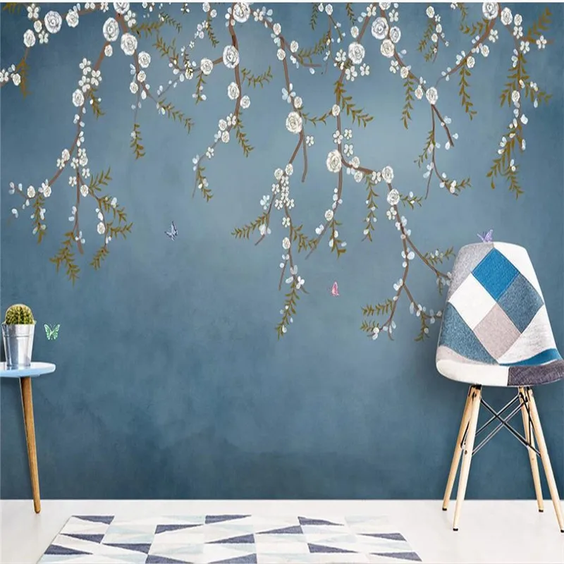 XUE SU Custom mural wallpaper new Chinese style hand-painted plum blossom pen and flower background wall decorative painting