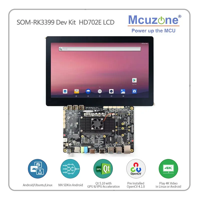 Mcuzone SOM-RK3399 AI Developer kit WiFi BT Поддержка Гбит/с Ethernet и двухэкранный дисплей Android/Ubuntu/QT/buildrootdmi IN/OUT - Комплект: RK3399 and H702E