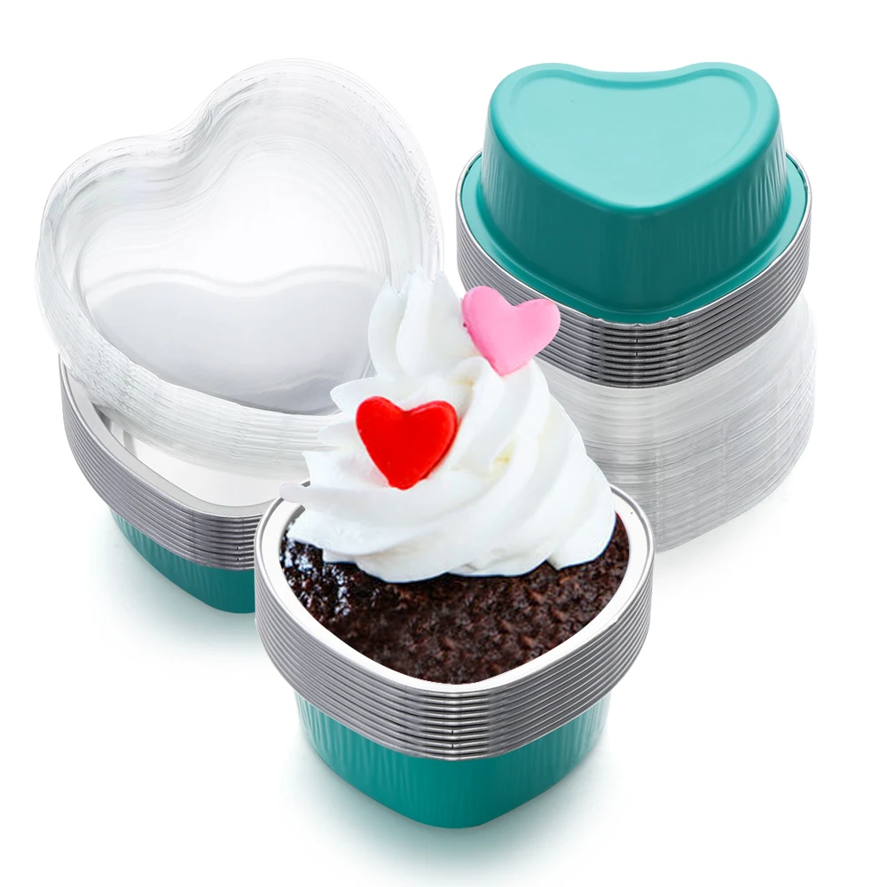 100 Sets 9 oz Heart Shaped Cake Pans with Lid Aluminum Foil Disposable  Cupcake Baking Pan Muffin Tin Liner Ramekins Pudding Cooking Cup for  Wedding Baby Shower Party Valentine Mother Day(null) 