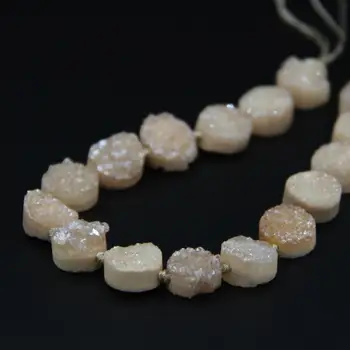 

16PC beads Natural 12mm Champagne Titanium Raw Quartz Geode Drusy Crystal Druzy Coin Cabochon Beads