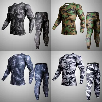 

2019 compression set tactical MMA rashgard union suit Men's Long Sleeve T-Shirt and tights for men Set Fitness Clothing Tracksu