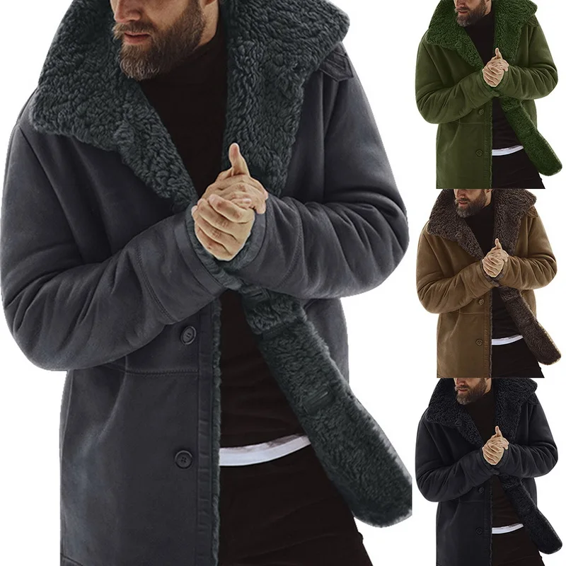 price cut  New Men Winter Thick Warm Jackets Male Fleece Lined Jackets With Fur Collar Outwear 2019 Autumn Sol