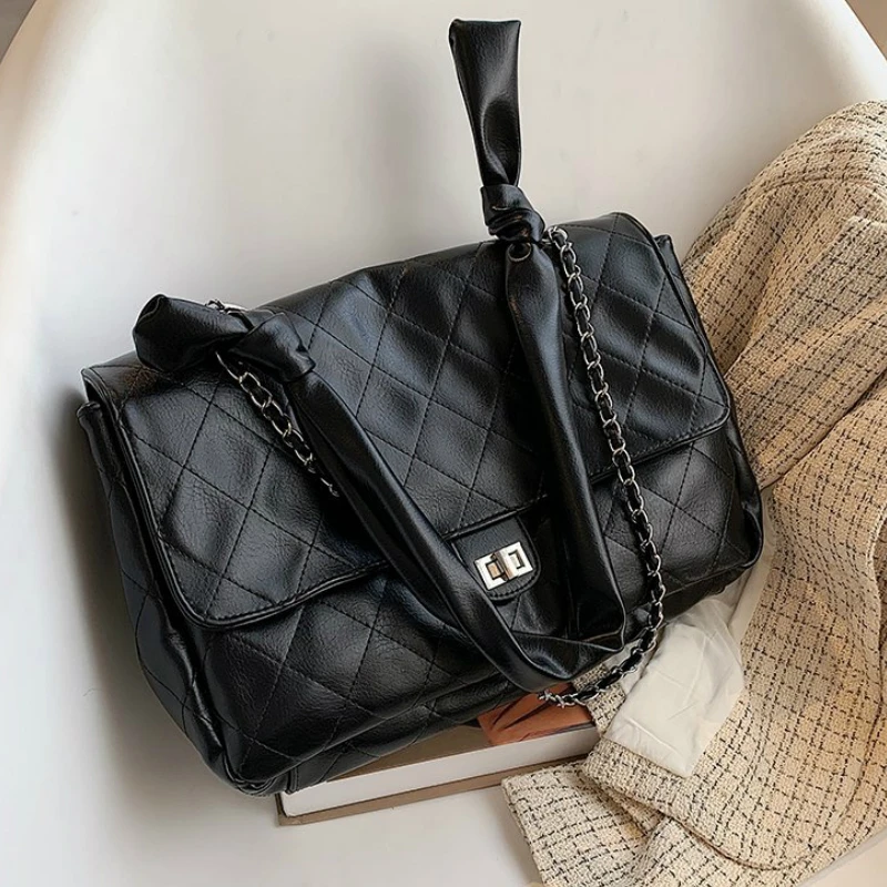 

Winter Black Quilted Retro Large-Capacity Bag Women's Bag 2020 New Style Fashion All-Match Simple Shoulder Bag Tote Bag
