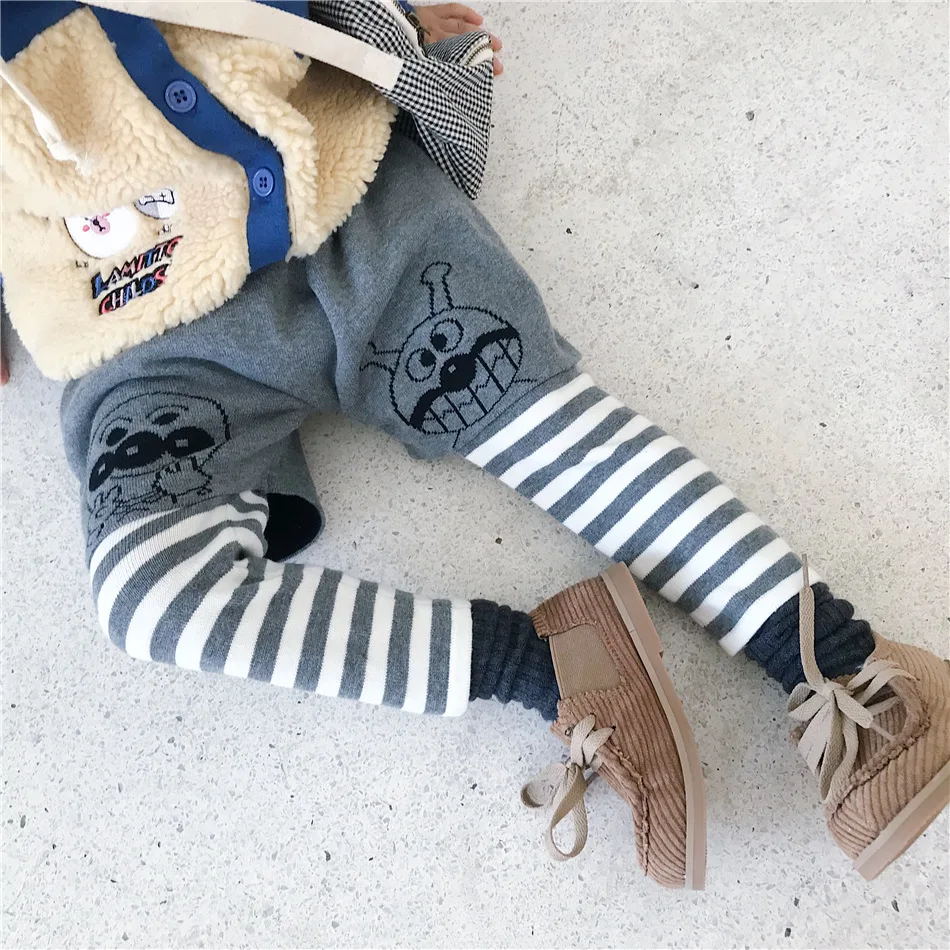 Tonytaobaby/новая осенне-зимняя одежда для мальчиков и девочек; детская одежда; полосатые хлопковые брюки для мальчиков