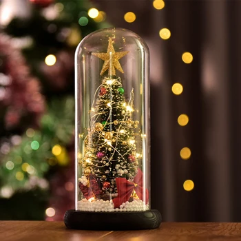 

LED Christmas Tree In Glass Cover With Fairy String Lights In Dome Night Light Xmas Festive Lamp Home Decor New Year Ornaments