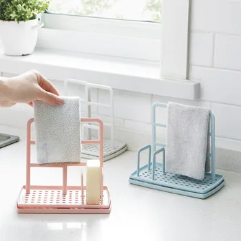 

Kitchen Desktop Rag Rack Multi-Function Dish Cloth Drain Sponge Soap Shelf Storage Holders