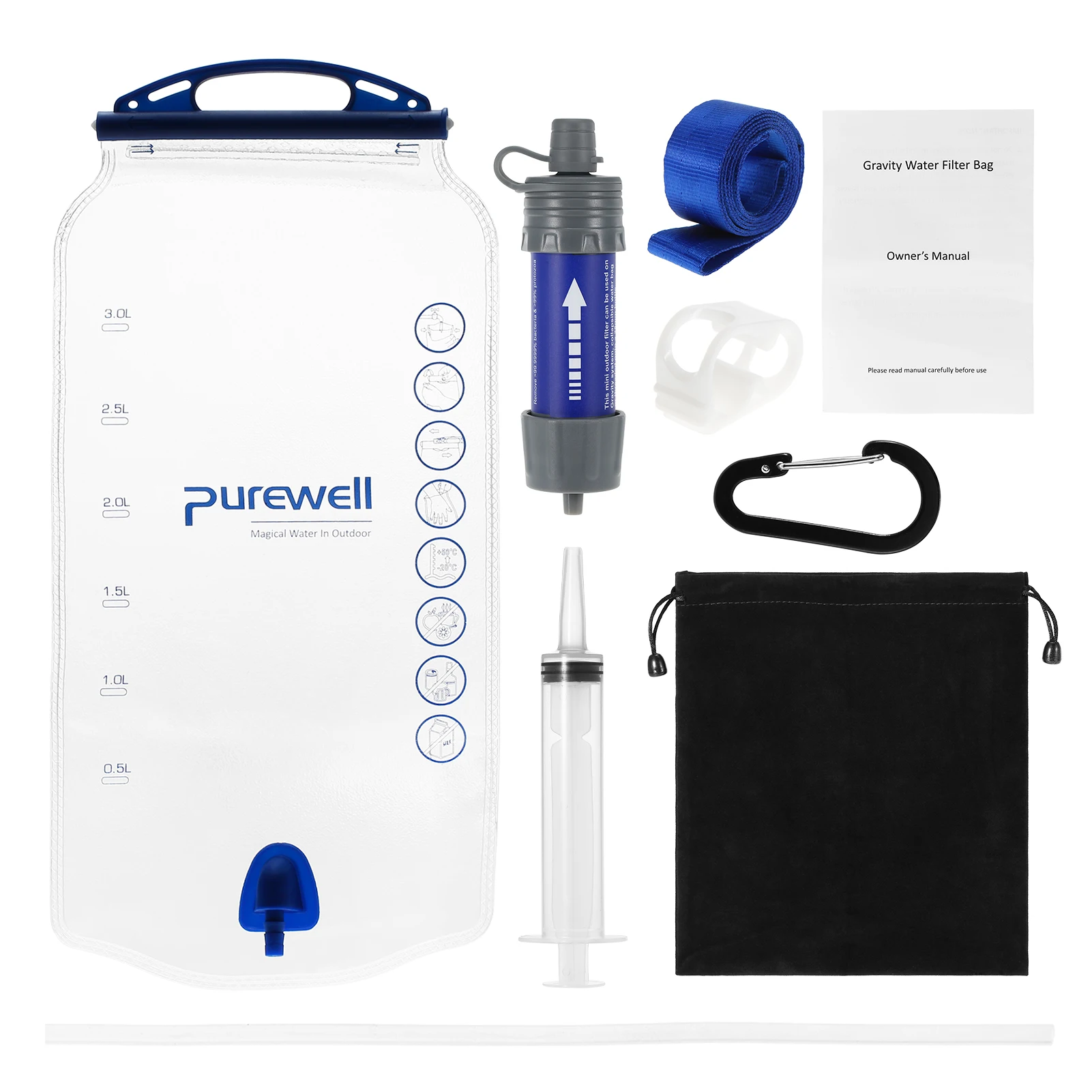 Water Filter Straw with Gravity Bag Filtration System Drinking Purifier for Travel Camping Hiking Backpacking | Спорт и развлечения