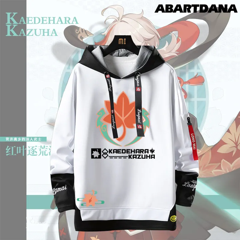 Sweter Wanita Pria Dua Potong Palsu Jahitan Kazuha Koyo Hoodie Pullover  Berkerudung Permainan Genshin